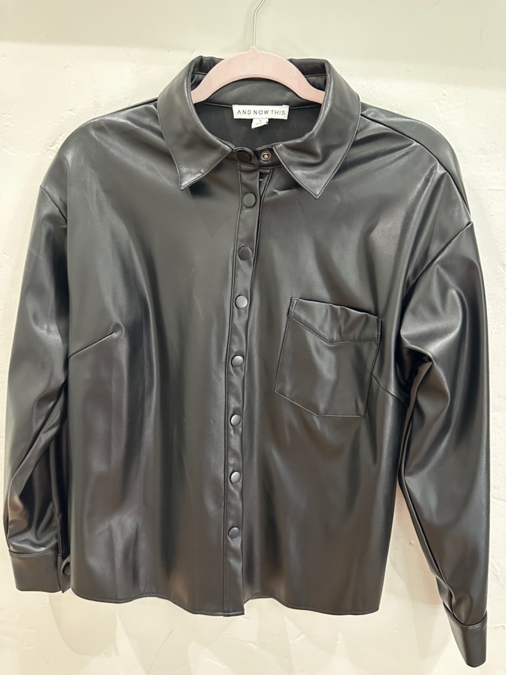 And Now This Black Faux Leather Button-Front Shirt